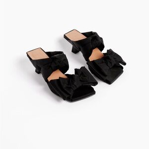 Ganni Black Soft Bow Kitten Heel Sandals Mule Size 7